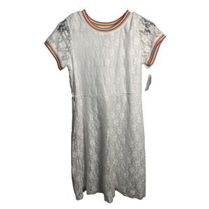 wonder nation girls white lace dress size XL extra large 14 16 short sleeve